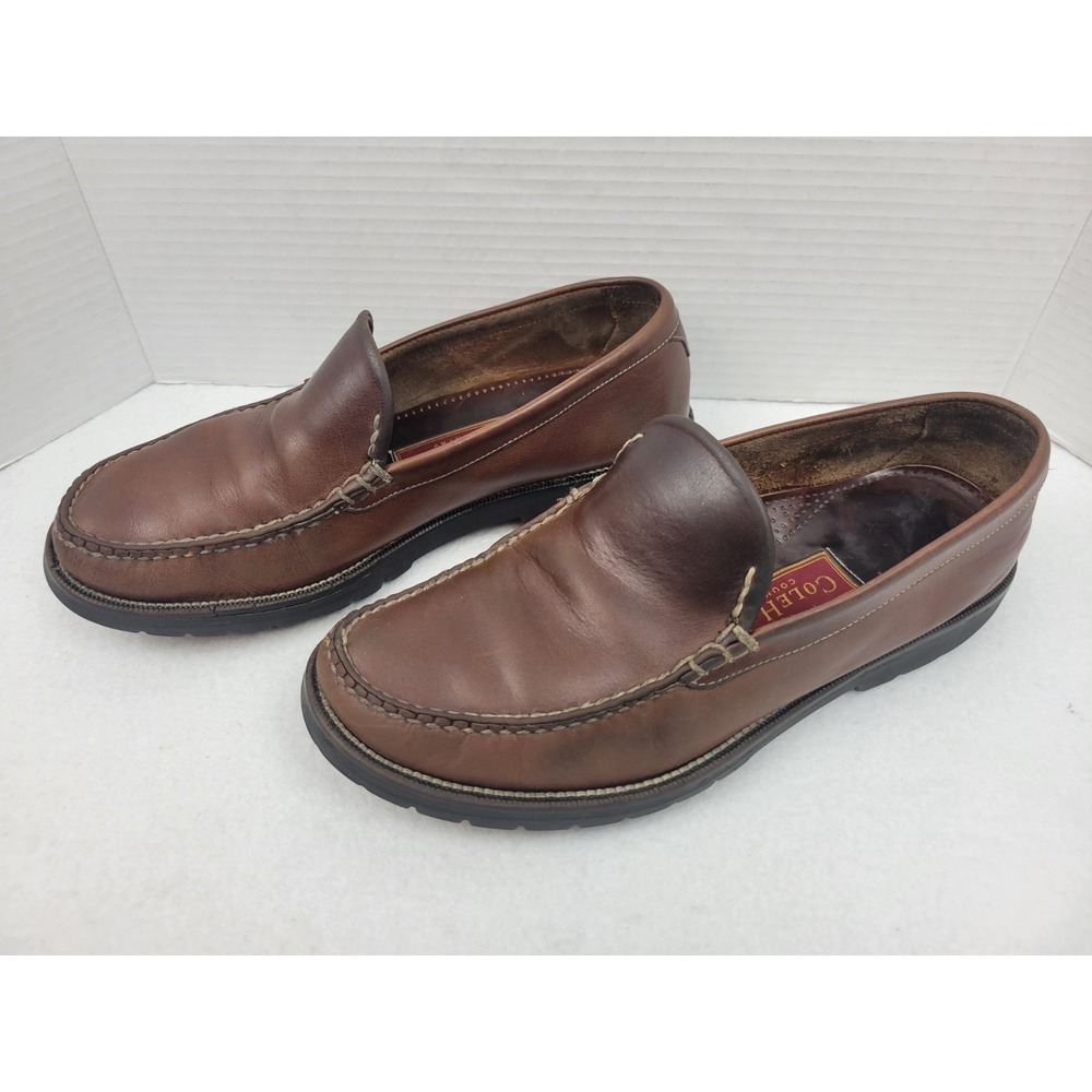 Cole Haan Country Round Toe Slip On Brown Leather Loafers Mens Size 10.5 **READ*